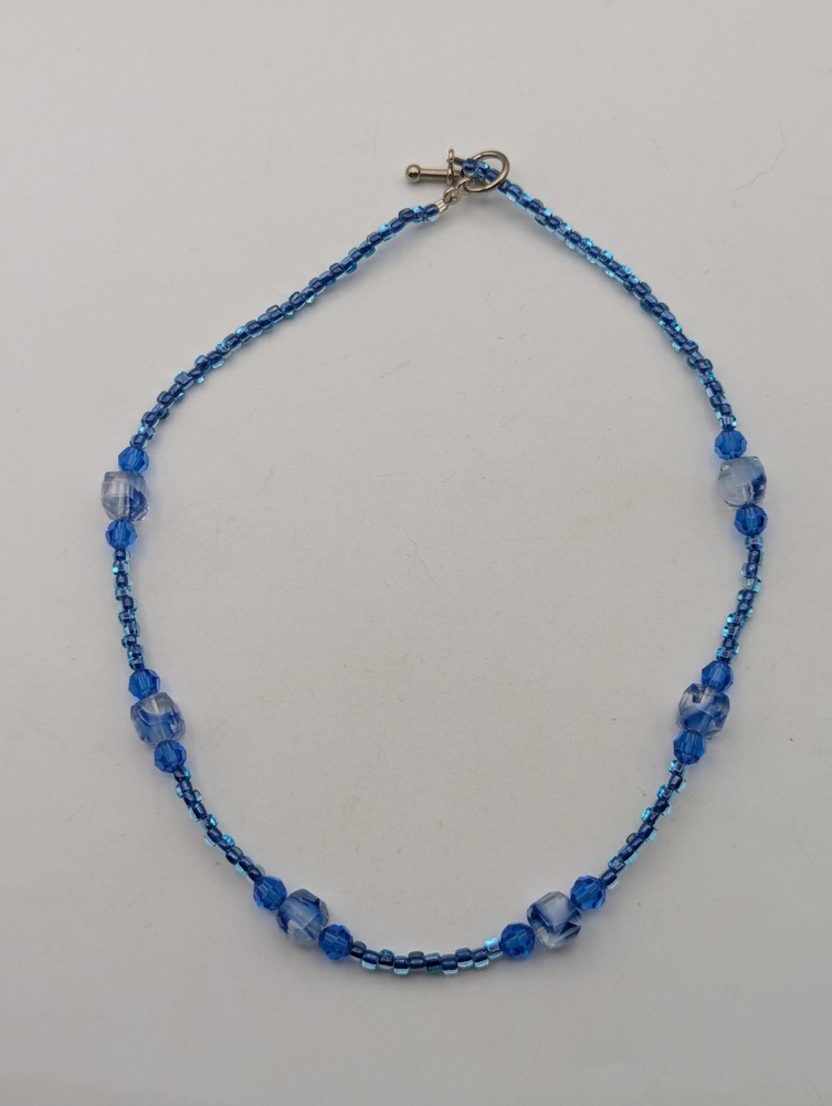 Handmade Blue Glass Beaded Necklaces Approximately 15.5 Inches