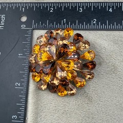 Vintage Rhinestone Brooch Orange Brown Gold Tone Layered Sparkle