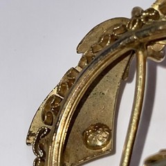 Vintage Signed Van Dell? Brown Marquee Rhinestone Bow Round Brooch Pin Pendant