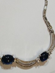 Vintage Pennino Rhinestone Blue Glass Necklace 20″