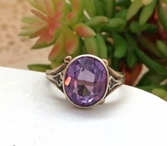 Estate Gems Vintage Soviet Jewelry Ring Amethyst Sterling Silver 875 USSR Size 8