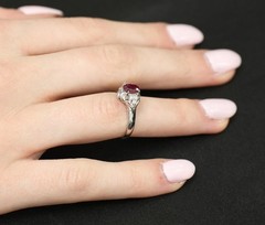 Vintage 0.68ct Intense Red Ruby & 0.08ct Diamond Platinum Handmade Ring Size 5
