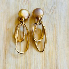 Chunky Earrings Brass textured Clip Dangle Hammered Brutalist Modernist 70s Big