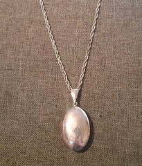 Sterling silver large locket double sided photo pendant necklace, Vintage 37″