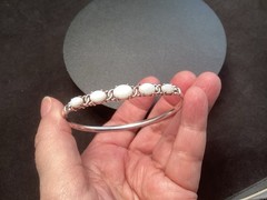 White Fire opal 5 stone hinged sterling silver vintage bangle Bracelet