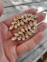 Vintage Kenneth Jay Lane KJL Goldtone Crystal Leaf Rhinestone Clip on Earrings