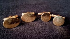 Vintage Yellow Gold-Filled Bullet Back Cufflinks Lot of 2 Oval & Round