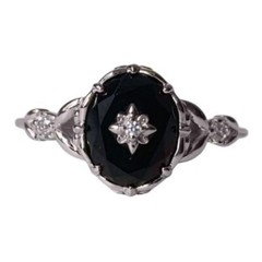 Real Black Onyx 925 Sterling Silver Vintage Look Ring for Women – Handmade Engag