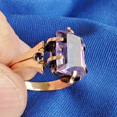 Original VINTAGE Amethyst Solid 14K ROSE GOLD DECO Engagement Ring Solitaire 7