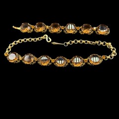 Riviere Statement Necklace & Bracelet Set Smokey Topaz Glass Collet Vintage