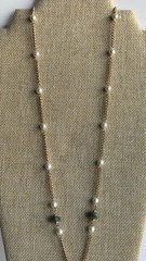 Vintage Park Lane Tassel Necklace With Faux Pearl & Jade Gold Tone Chain L198