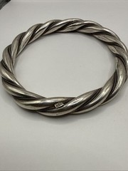 900 Silver Chucky Heavy Twisted Mexico Taxco Bracelet Bangle (63.7gr)