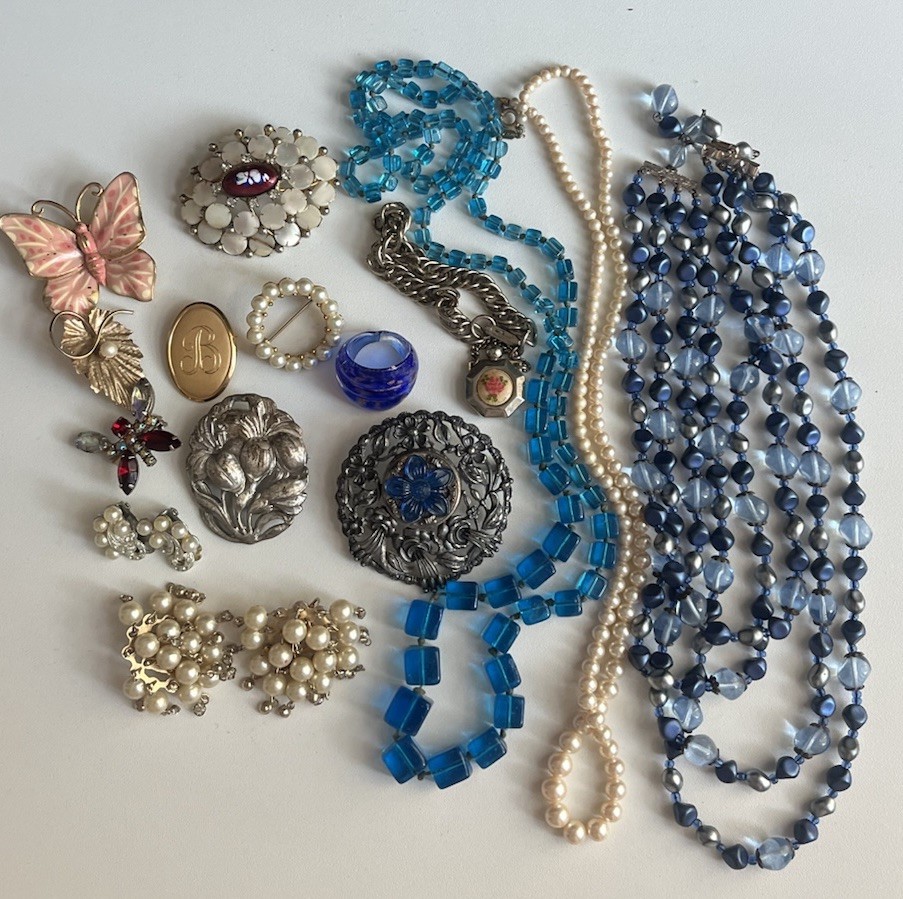 Vintage Jewelry Lot Deco Nouveau Brooch Necklace Earrings 1920-1960’s