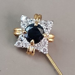 Vintage Sapphire Stick Pin Clear Cubic Zirconia Gold Plated