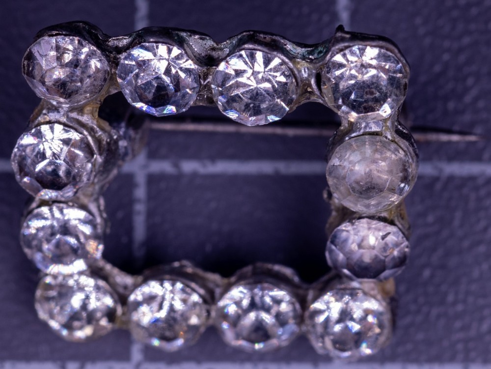 Vintage Rhinestone Square Buckle Brooch Pin Silver Tone Metal 20mm Paste Stones