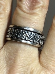24. Vintage Celtic Sterling Silver 925 Patterned Spinner Band Ring 10g, 7s