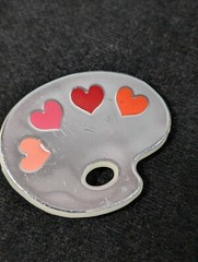 Vintage Hallmark 1984 Heart Paint Palate Pin Brooch Acrylic Pink Silver