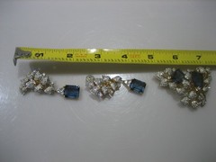 RARE JOMAZ JOSEPH MAZER BLUE & PAVE RHINESTONE LEAF 1950’S BROOCH & EARRINGS SET