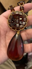 Vintage Brown Color Glass Dangle Necklace Teardrop