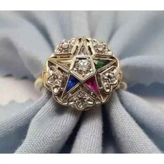 Eastern Star Multi-Color Lab Created Diamond 14K Gold FN Art Deco Wedding Ring