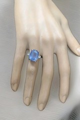 Vintage 14K White Gold Engagement Ring 8.94ct.Natural Blue Cushion Sapphire GIA