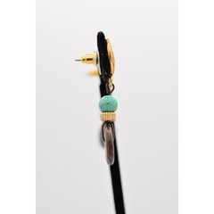 Vintage Dangle Earrings Turquoise Blue Beaded Brushed Gold Matte 1980s BinAZ