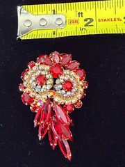 Vintage Juliana D&E Red Rhinestone Owl Parure Bracelet Brooch Earrings