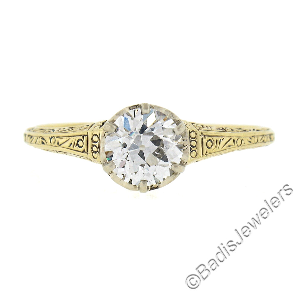 Antique Edwardian 14K Gold GIA 0.78ct European Diamond Solitaire Engagement Ring