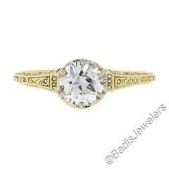 Antique Edwardian 14K Gold GIA 0.78ct European Diamond Solitaire Engagement Ring
