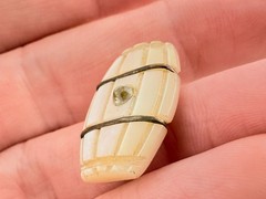Antique Mother of Pearl Shell Barrel with Rhinestone Jewelry Finding AS IS .75In
