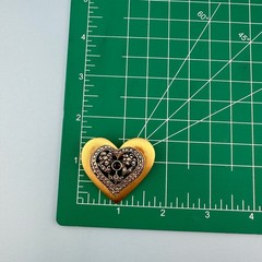 Vintage Heart Brooch Lot Gold Silver Tone Rhinestone Filigree Open Work Ribbon
