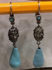 Turquoise Dangle Earrings Leverback Pierced Jewelry Vintage (?) See Description