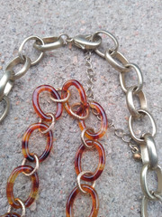 Vintage Faux Turtle Shell Necklace 28in Chain Link Gold Tone