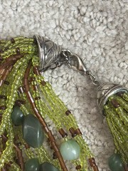 Multi Strand (25) Seed Bead Necklace 16” Choker Green and Brown Beads