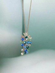 Vintage Mid Century Rhinestone Necklace Gold Tone Fringe Pendant Costume Jewelry