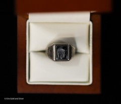 Vintage Sterling Silver Black Onyx Intaglio Roman Solider Ring SZ 8.5