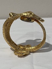 Kenneth J. Lane Signed Gold-Tone Vintage Alligator Watch Clamper Bracelet