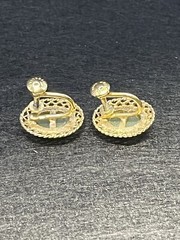 Art Deco Pair Of Sterling Silver Gold Wash Green Rhinestone Screw Back Earrings