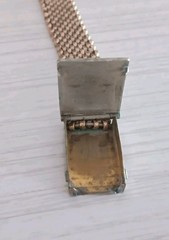 Antique *Damaged* Brass Mesh Link Bracelet Rectangle Clasp People Scene 7″