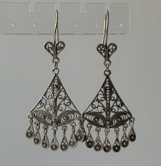 Vintage Turkish Sterling Silver Dangle Earrings Filigree 8.32 Grams 2.5 Inches