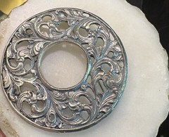 Signed TINN NORWAY HUGE Silver Vintage Round Openwork Leaf Swirl Brooch Pin