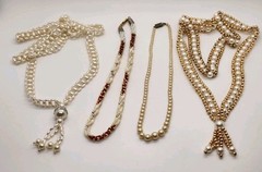 Vintage Lot of 4 Faux Pearl Necklaces Gold Tone Rice Pearls Mixed Lot
