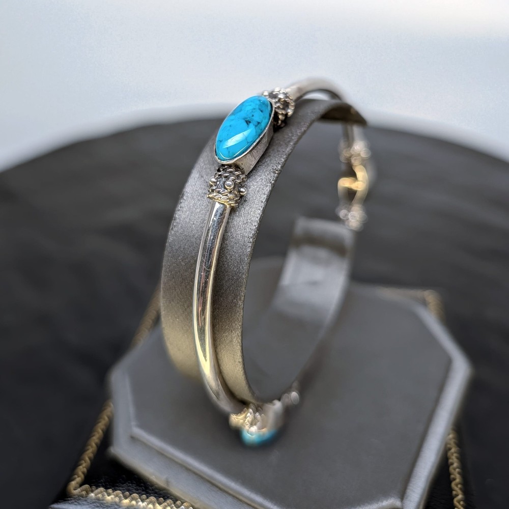 Vintage FAS 925 Sterling Silver Cuff Bracelet 3 Turquoise Cabochons 13.9g ✨