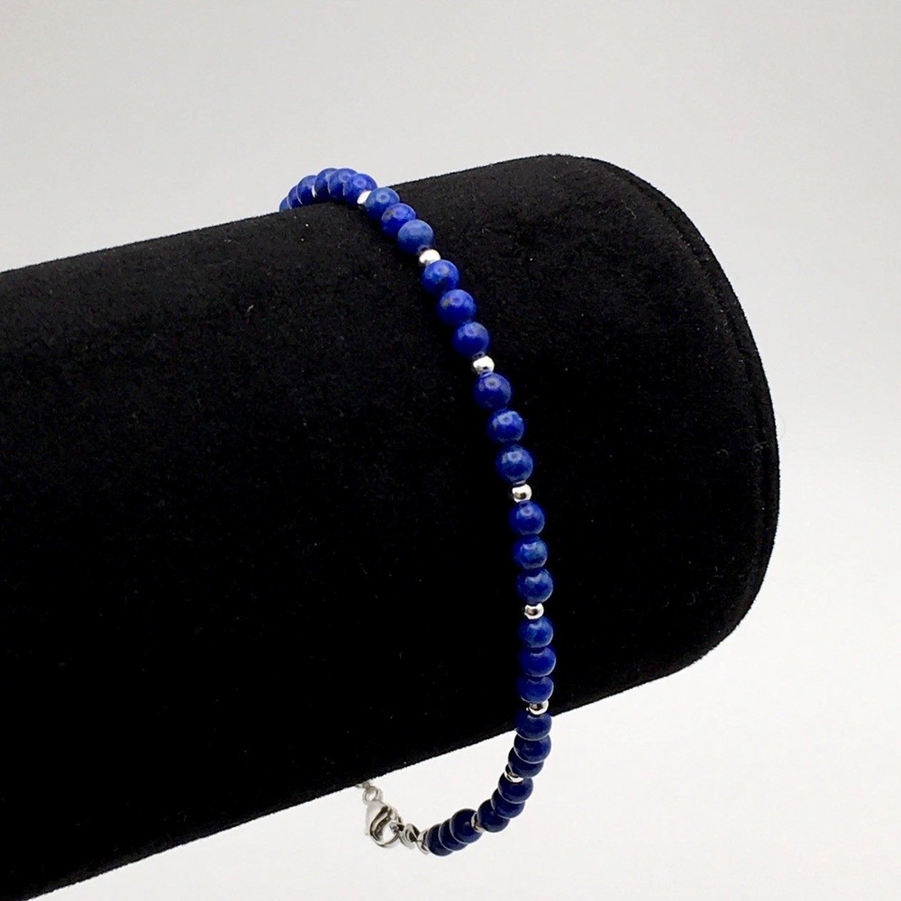 Silver Schark Handmade Sterling Silver & Lapis Lazuli Beaded Bracelet 7.5” #30