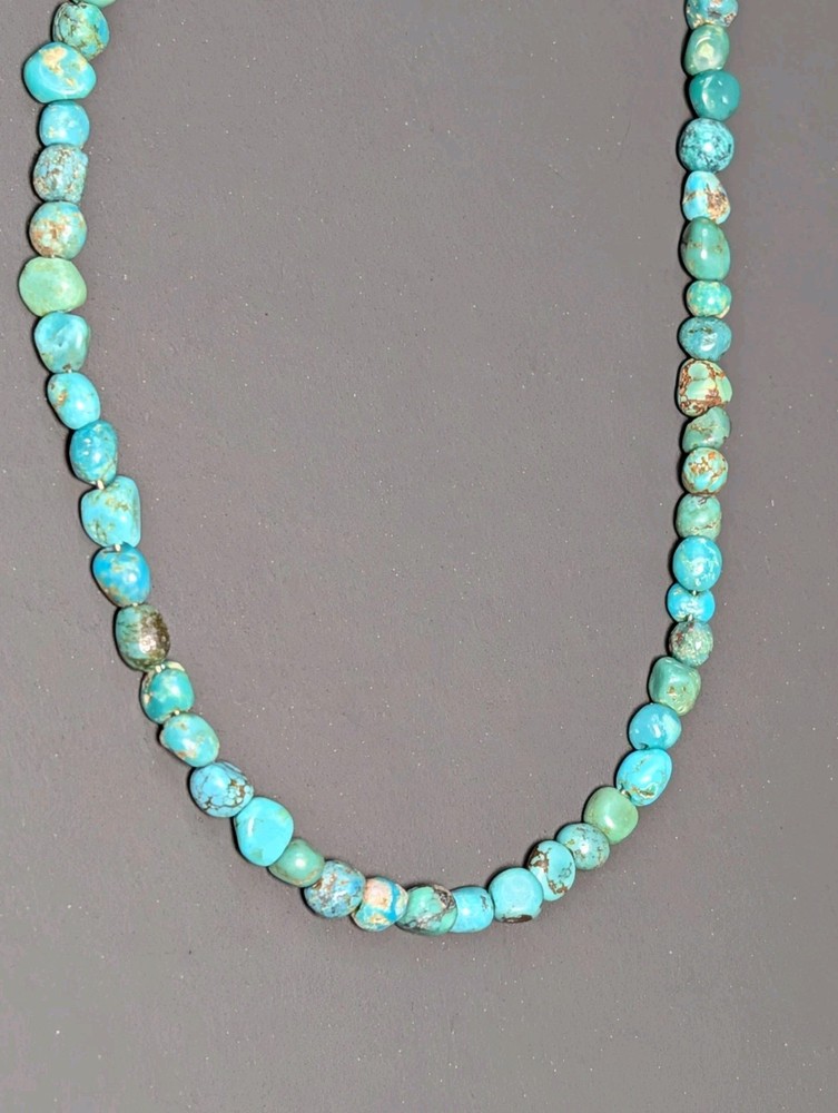 Vintage Turquoise Beaded Necklace 16.5″ 925 Sterling Silver Clasp