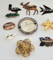 Vintage Brooch Lot Of 10 Varied Styles, Composition, Character & Age