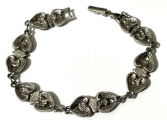Vintage Silver Tone Avon Bracelet with Hearts and Pink Rhinestones 6.75 in.