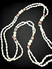 Antique Art Deco Mother of Pearl Angel Skin Coral Sautoir Necklace Fringe Tassel