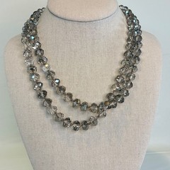 Vintage Smoky Gray Crystal Necklace Beaded Long Strand Magnetic Clasp 38″