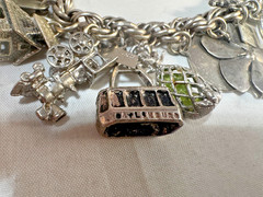 Sterling Silver Bell Trading Vintage link charm bracelet with 25 various charms